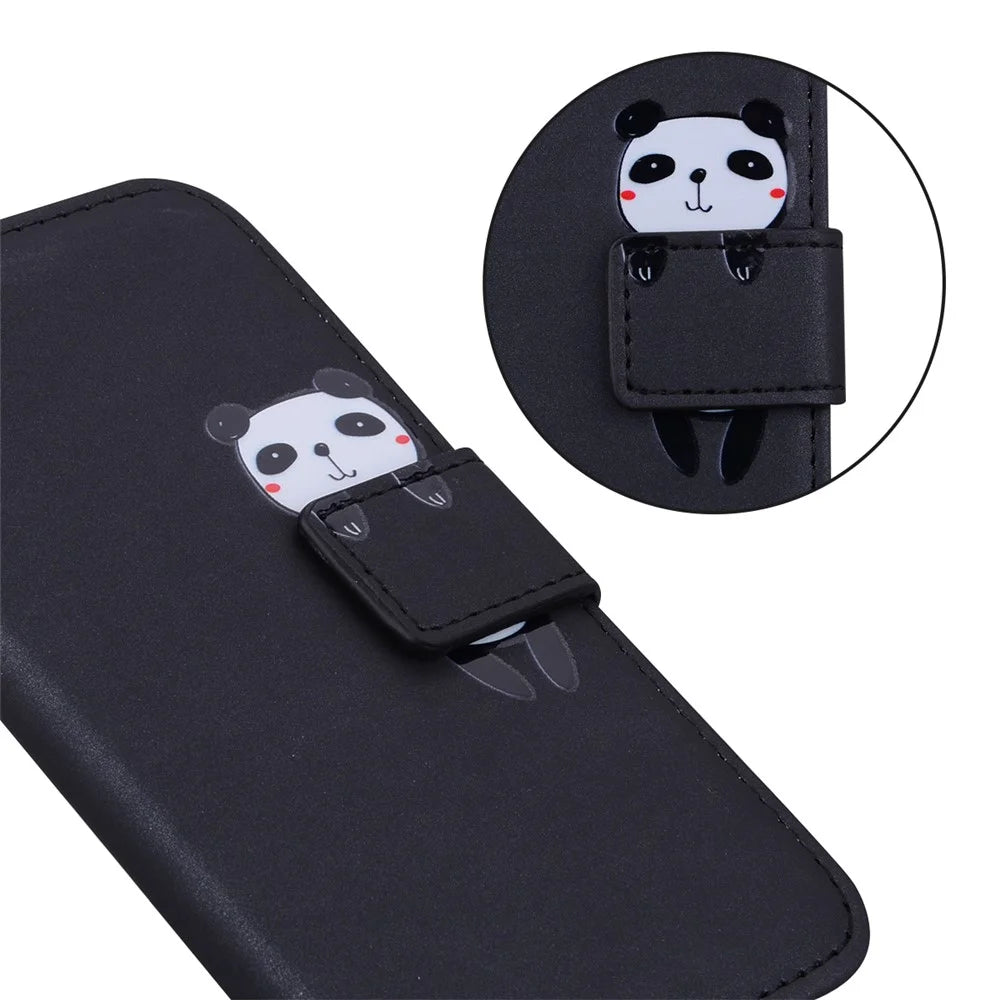 For iPhone 15 Pro Cell Phone Case Cute Animal Pattern PU Leather Cover with Wallet - Black - 5