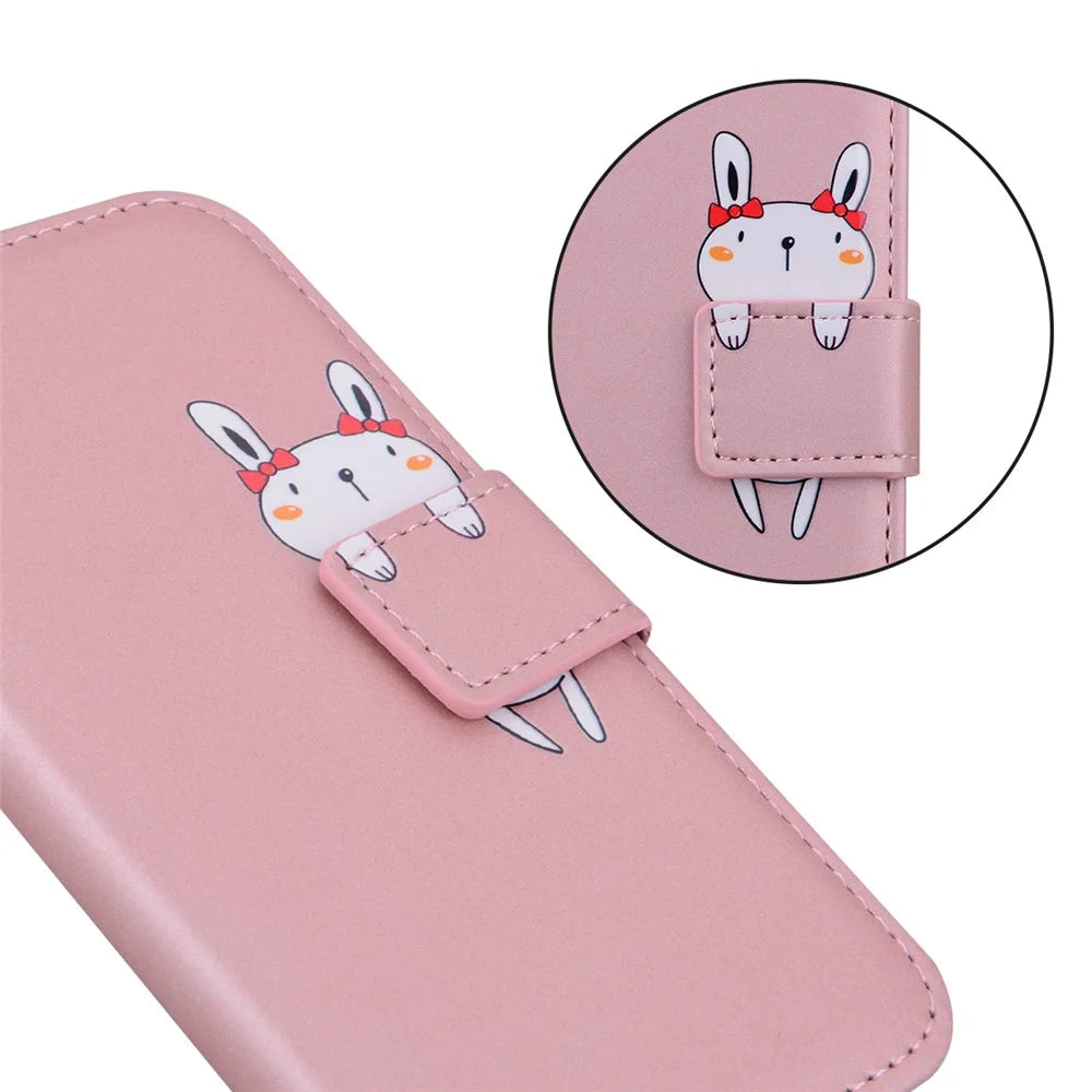 For iPhone 15 Plus Cell Phone Case Cartoon Animal Pattern Anti-drop PU Leather Cover - Pink - 5