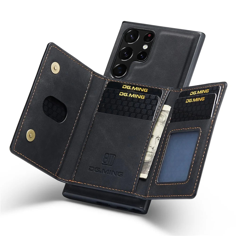 DG.MING M2 Series for Samsung Galaxy S24 Ultra Case Kickstand Cover with Detachable Magnetic Wallet - Black - 4