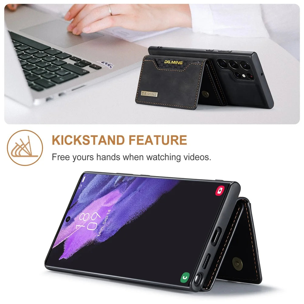 DG.MING M2 Series for Samsung Galaxy S24 Ultra Case Kickstand Cover with Detachable Magnetic Wallet - Black - 6