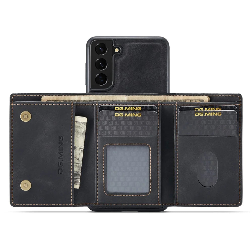 DG.MING M1 Series for Samsung Galaxy S24+ Case Magnetic Wallet Leather Coated PC+TPU Cover - Black - 4
