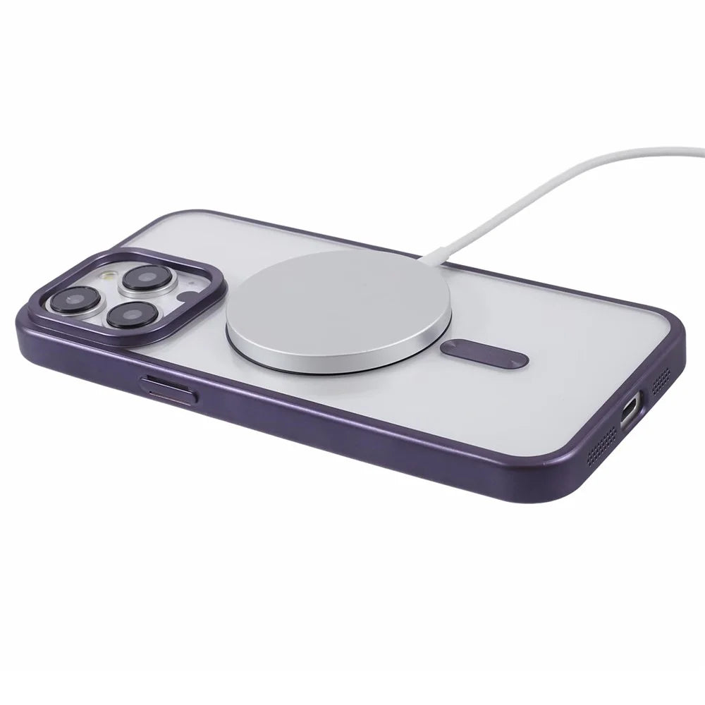 For iPhone 15 Pro Magnetic Case Matte Electroplating TPU Phone Back Shell Compatible with MagSafe - Dark Purple - 4