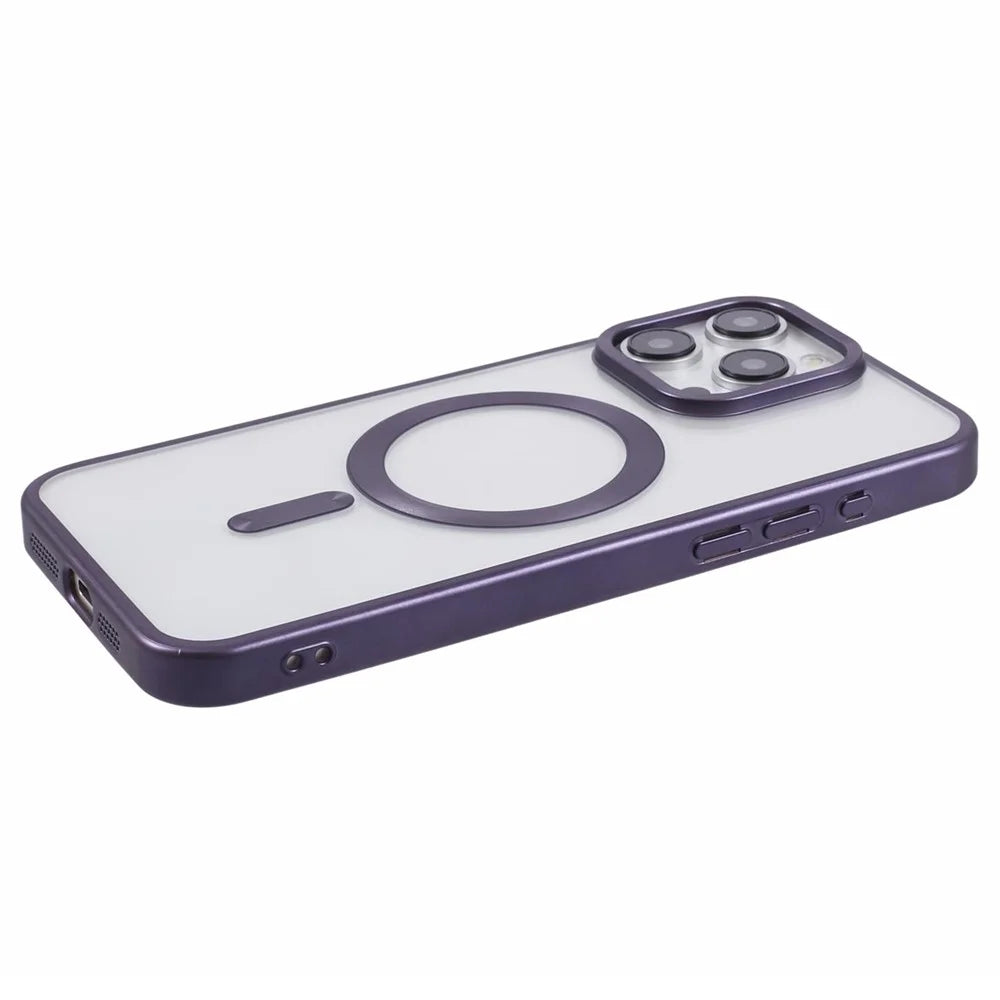 For iPhone 15 Pro Magnetic Case Matte Electroplating TPU Phone Back Shell Compatible with MagSafe - Dark Purple - 6