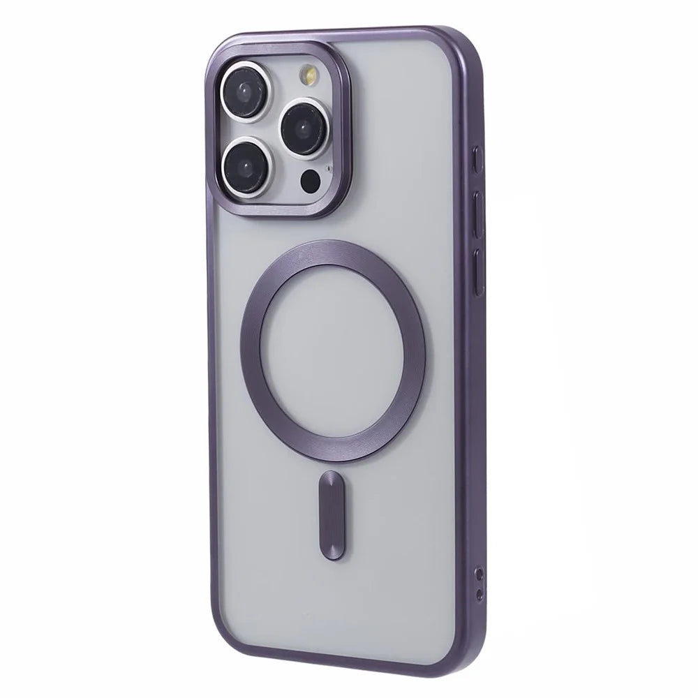 For iPhone 14 Pro Case Matte Electroplating Smart Phone Shell Compatible with MagSafe - Dark Purple - 1