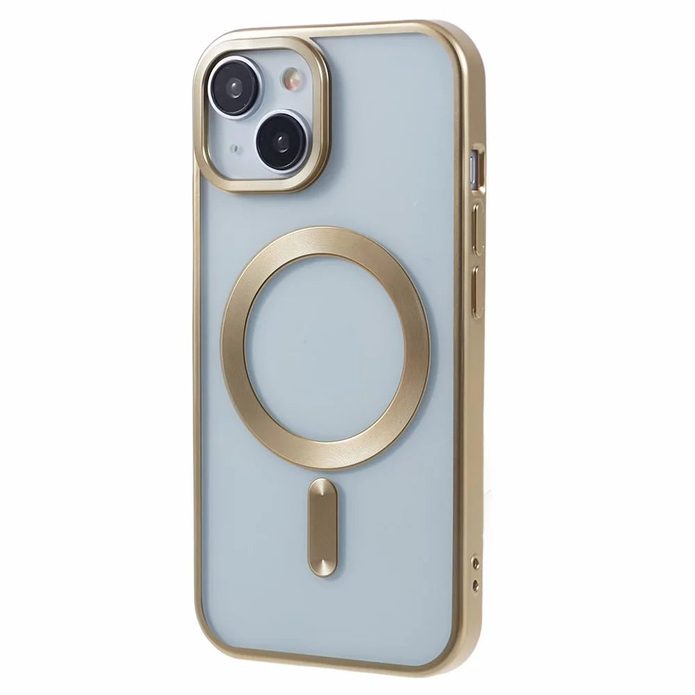 For iPhone 14 Plus Case Electroplating Matte Magnetic TPU Cover Compatible with MagSafe - Yellow - 1