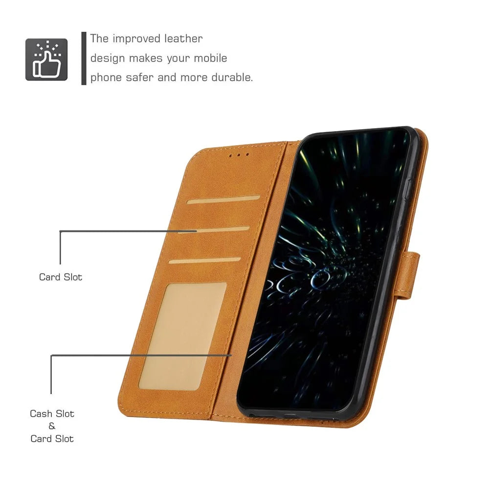 For Samsung Galaxy S24 Ultra Cell Phone Case Shockproof Leather Stand Cover with Wallet - Yellow - 5
