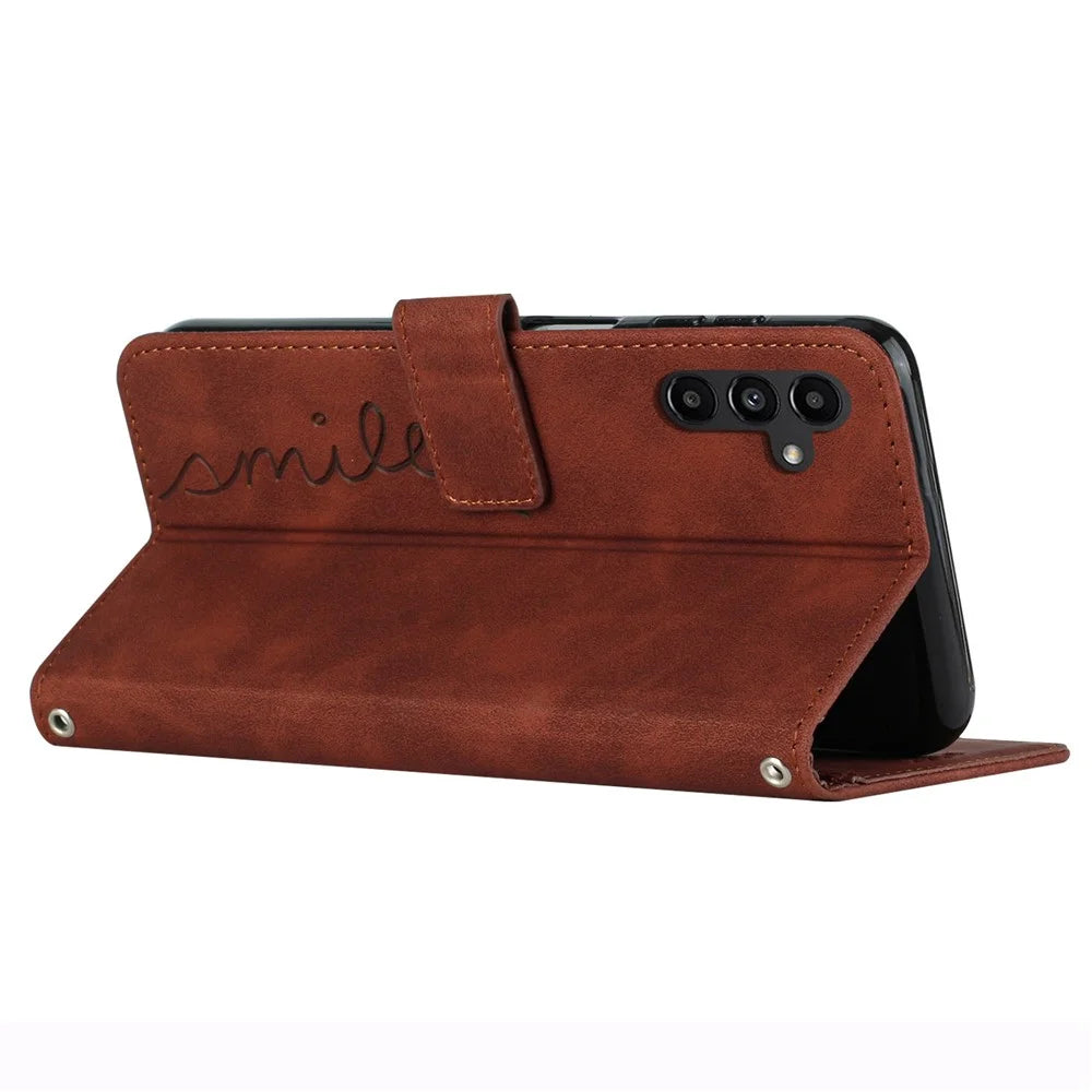 For Samsung Galaxy A25 5G (Global) (161.0 x 76.5 x 8.3mm) Cell Phone Case Magnetic Clasp Imprinted Leather Wallet Cover - Brown - 3