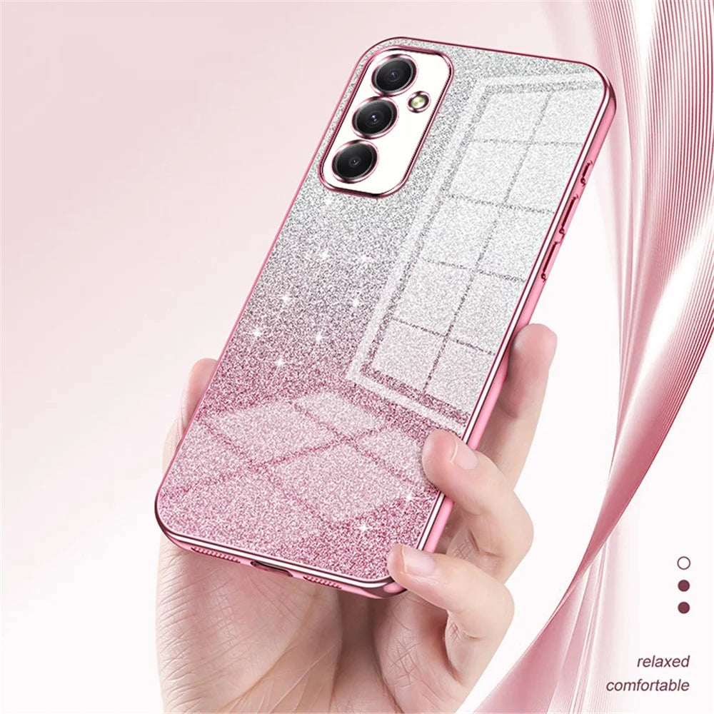 For Samsung Galaxy A34 5G Cell Phone Cases Electroplating Gradient Glitter TPU Cover - Pink - 4