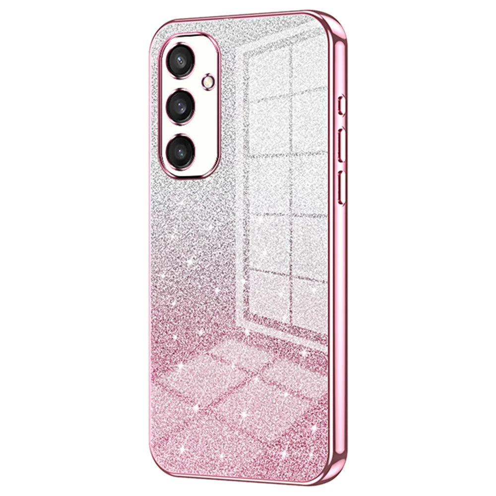 For Samsung Galaxy S24 Precise Cutout Cell Phone Case Gradient Glitter TPU Cover - Pink - 1