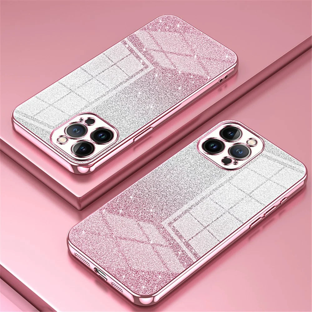 Cell Phone Case for iPhone 13 Pro Max Precise Cutout Electroplating Gradient Glitter TPU Cover - Pink - 2