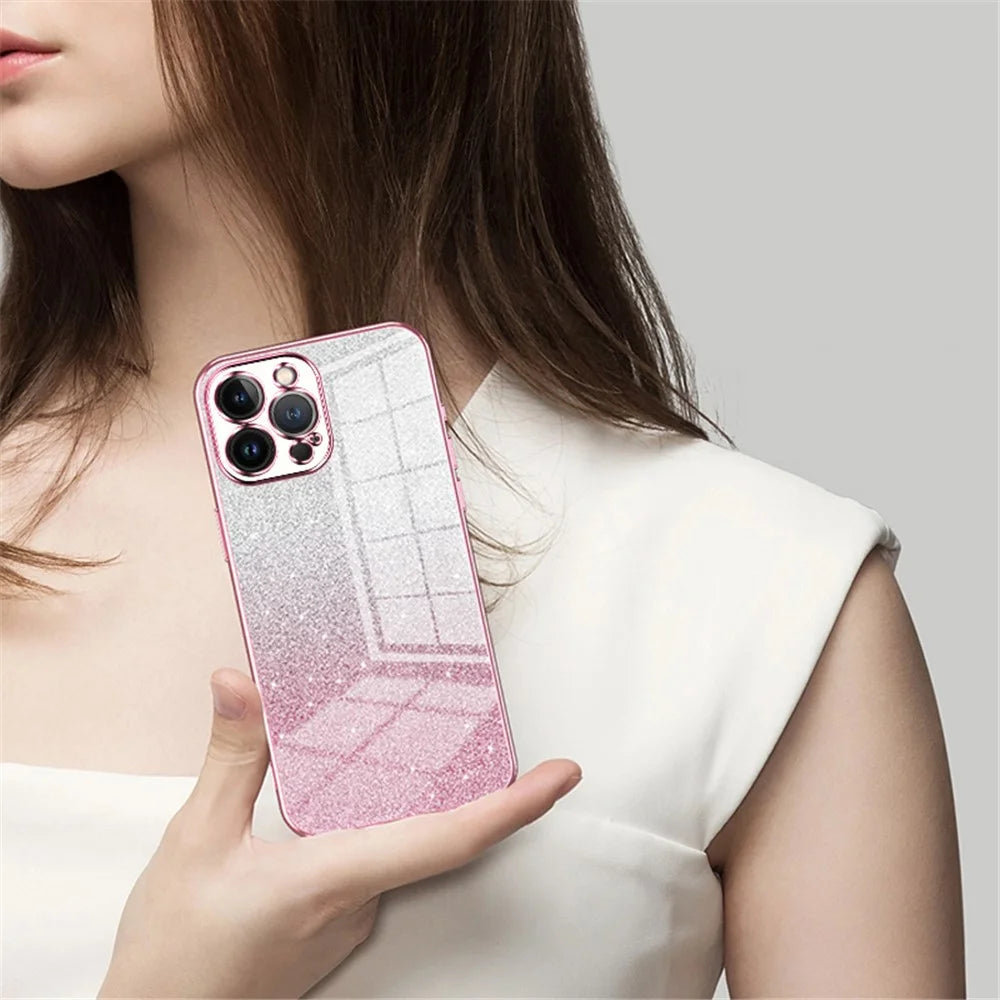 Cell Phone Case for iPhone 13 Pro Max Precise Cutout Electroplating Gradient Glitter TPU Cover - Pink - 6