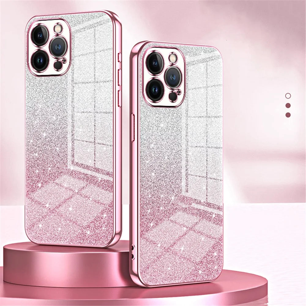 Cell Phone Case for iPhone 13 Pro Max Precise Cutout Electroplating Gradient Glitter TPU Cover - Pink - 7