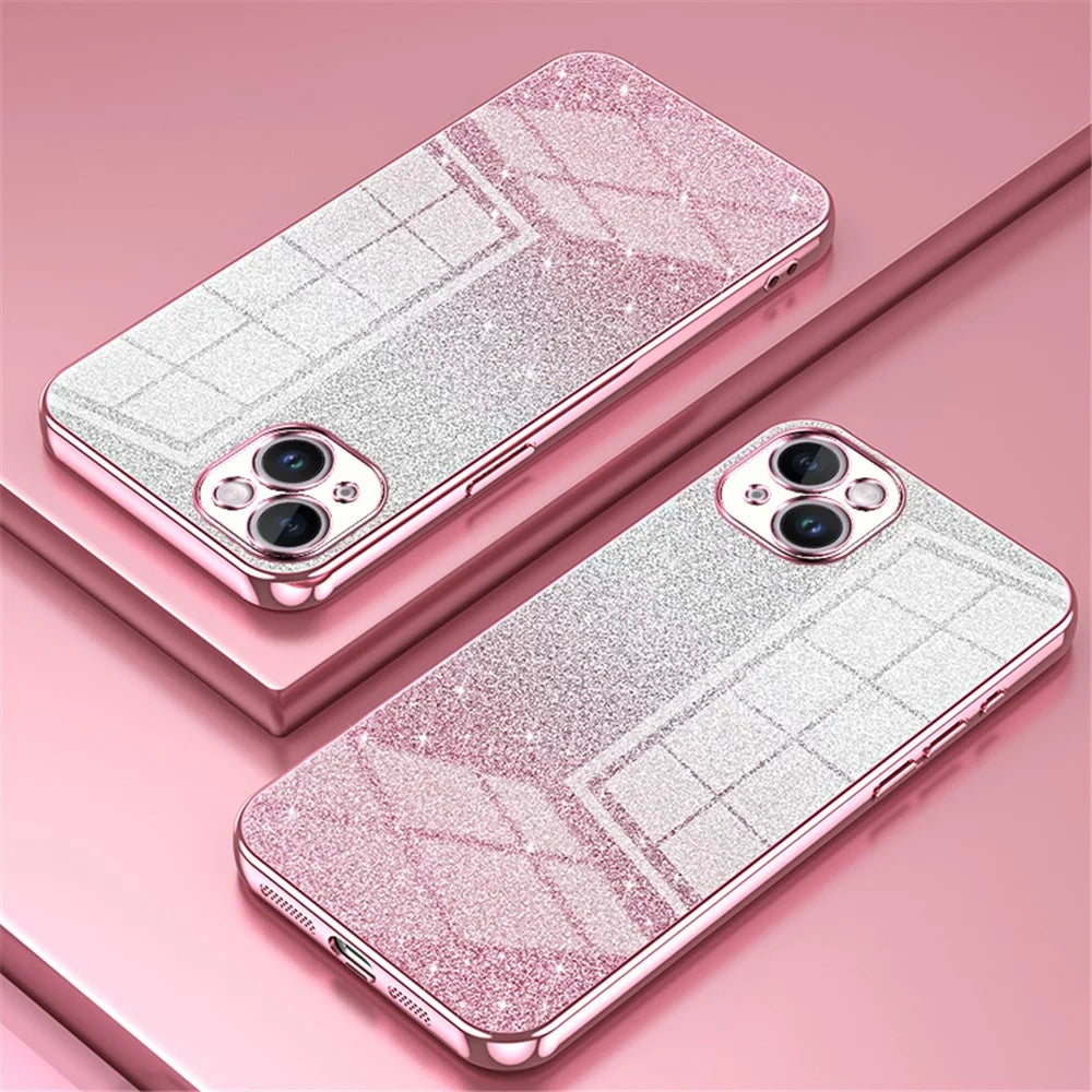 For iPhone 14 Plus Cell Phone Case Glitter Precise Cutout Electroplating TPU Cover - Pink - 2