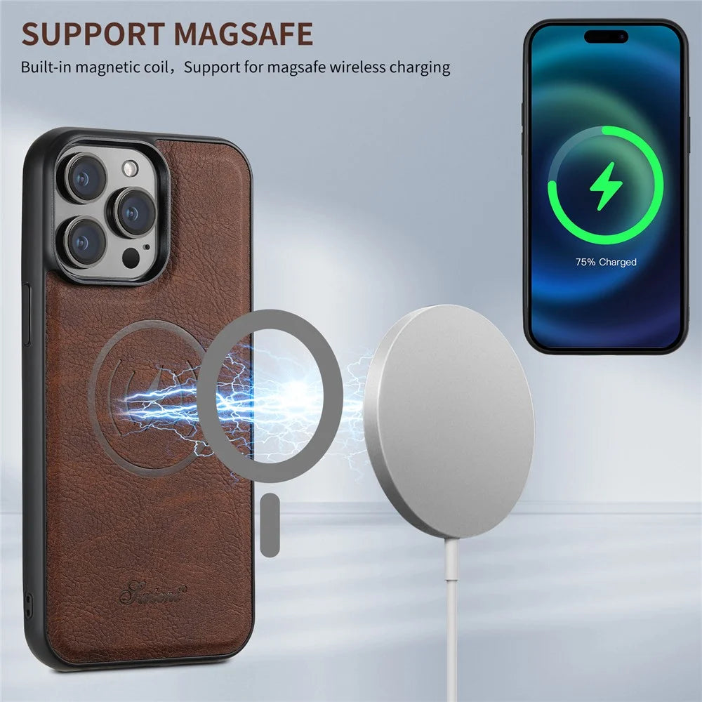SUTENI H16 For iPhone 14 Pro Case Detachable Imprint Magnetic PU Leather Phone Shell - Brown - 4