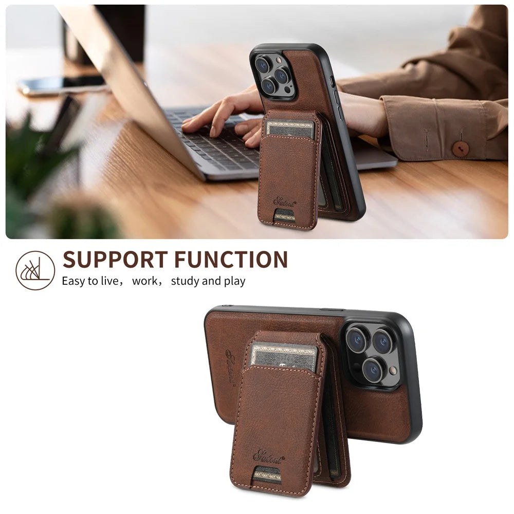 SUTENI H16 For iPhone 14 Pro Case Detachable Imprint Magnetic PU Leather Phone Shell - Brown - 5