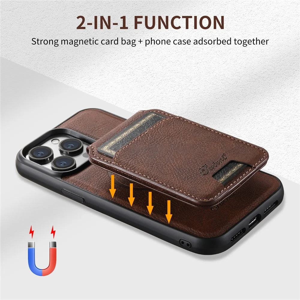 SUTENI H16 For iPhone 14 Pro Case Detachable Imprint Magnetic PU Leather Phone Shell - Brown - 7