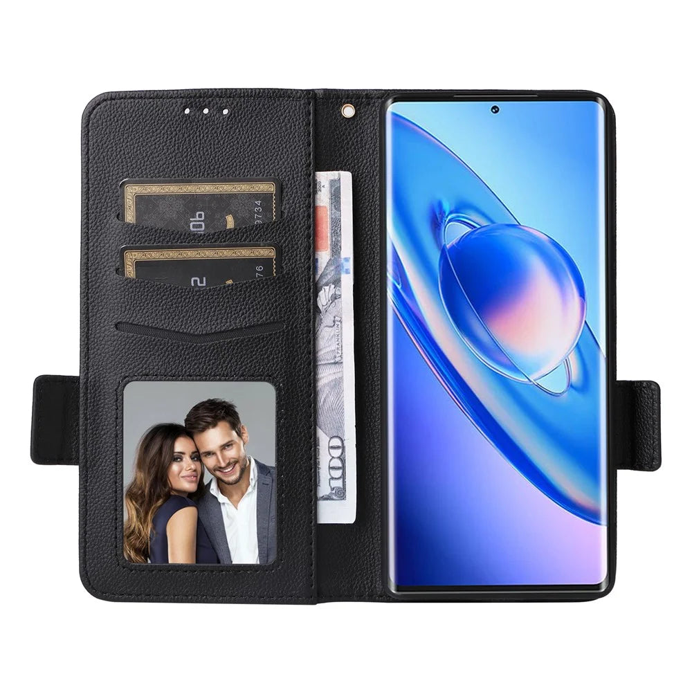 For Blackview A200 Pro Wallet Case Litchi Texture Stand Flip Phone Cover - Black - 2