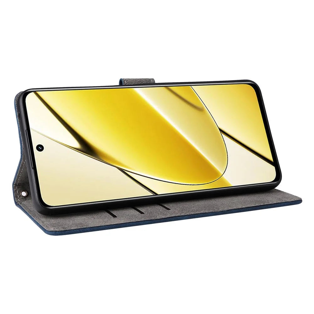 For Realme 11 5G (Global) / 11x 5G Leather Case RFID Blocking Stand Magnetic Closure Phone Cover - Blue - 3
