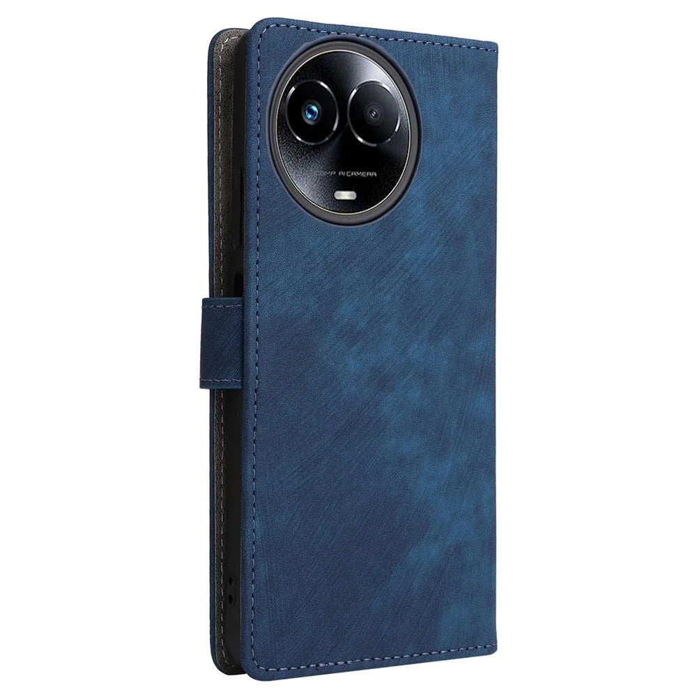 For Realme 11 5G (Global) / 11x 5G Leather Case RFID Blocking Stand Magnetic Closure Phone Cover - Blue - 7