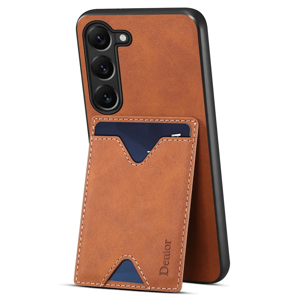 DENIOR For Samsung Galaxy S24+ Case Shockproof Leather+TPU Phone Cover with Card Slot - Brown - 3