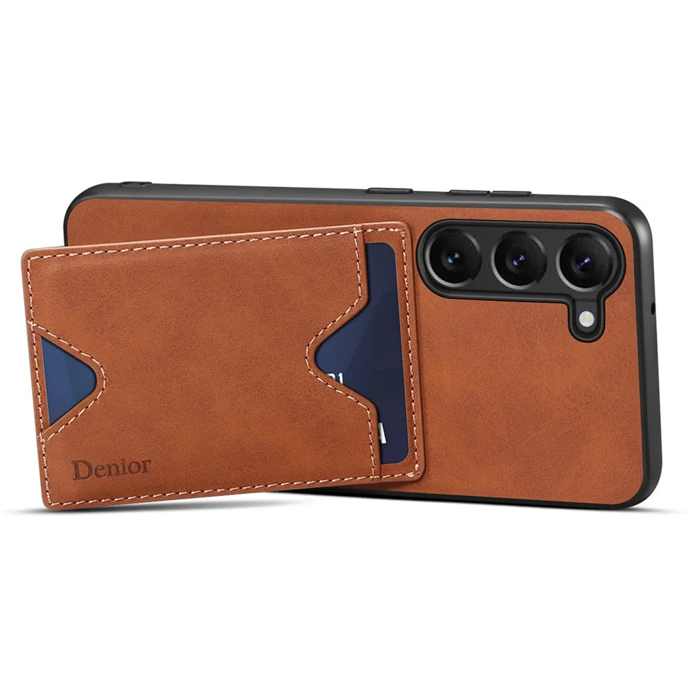DENIOR For Samsung Galaxy S24+ Case Shockproof Leather+TPU Phone Cover with Card Slot - Brown - 4