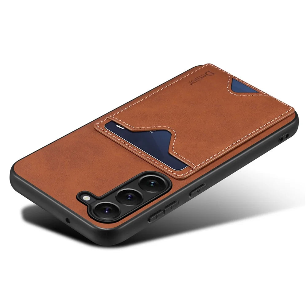 DENIOR For Samsung Galaxy S24+ Case Shockproof Leather+TPU Phone Cover with Card Slot - Brown - 5