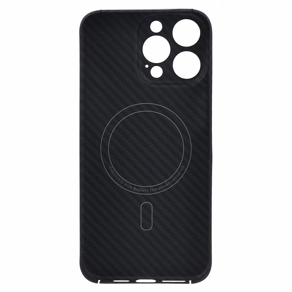 For iPhone 15 Pro Max Case 1500D Coarse Texture Aramid Fiber Phone Cover Compatible with MagSafe - Matte Black - 4