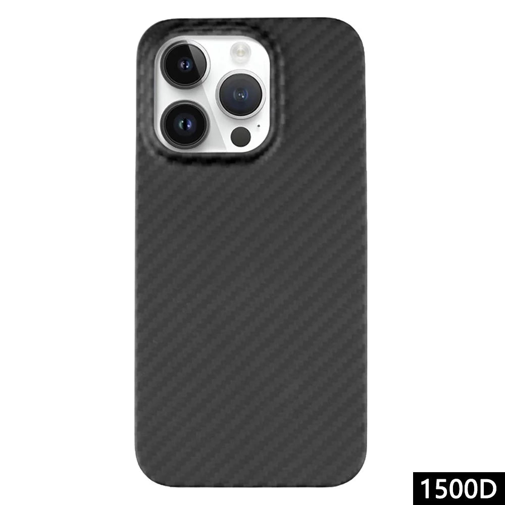 For iPhone 15 Pro Max Phone Cover 1500D Coarse Texture Aramid Fiber Slim-Fit Phone Case - Black - 1