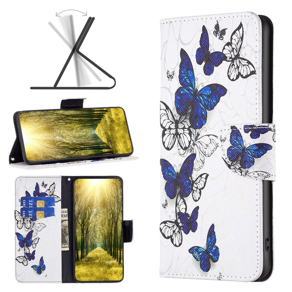 For Samsung Galaxy A35 5G Leather Case Pattern Printing Phone Wallet Cover - Butterflies - 6