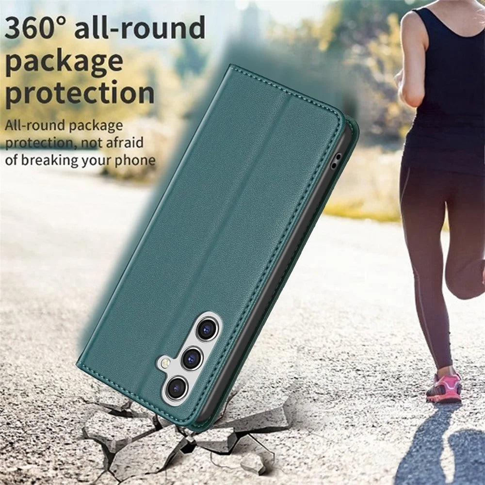 BINFEN COLOR BF18 For Samsung Galaxy A35 5G Case PU Leather Card Holder Cover - Green - 6