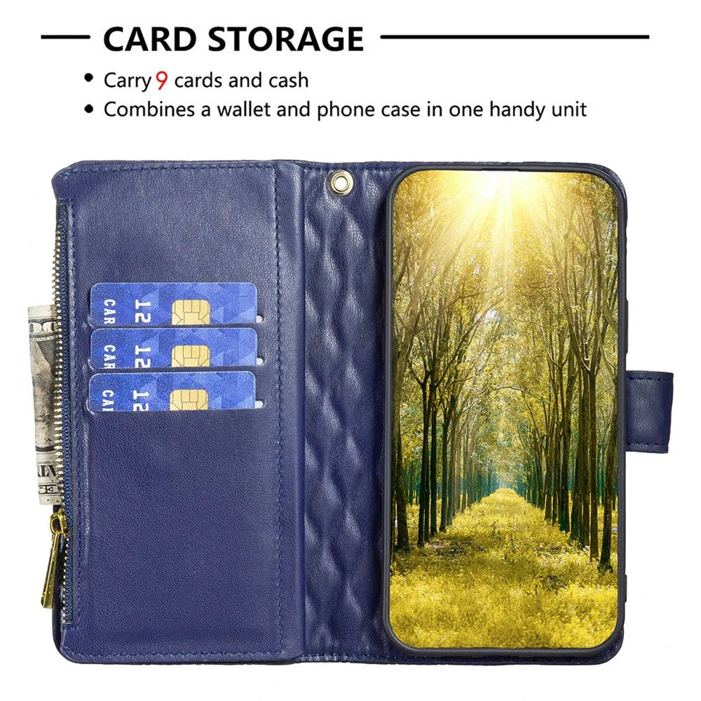 BINFEN COLOR BF Style-15 For Samsung Galaxy A35 5G Case Zipper Pocket Phone Stand Cover - Blue - 2