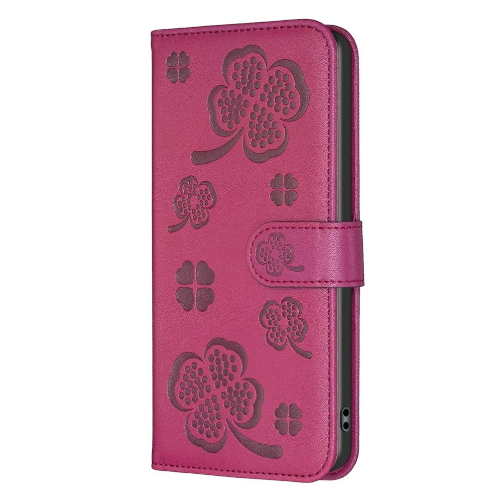 For iPhone 6 / 6s / 7 / 8 / SE (2020) / SE (2022) Phone Case PU Leather Clover Imprinted Wallet Cover - Rose - 5
