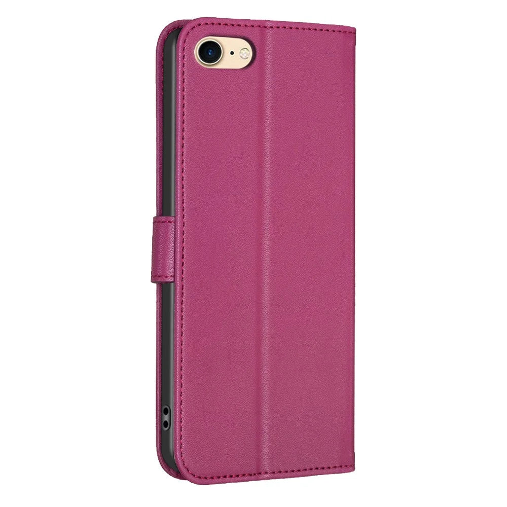 For iPhone 6 / 6s / 7 / 8 / SE (2020) / SE (2022) Phone Case PU Leather Clover Imprinted Wallet Cover - Rose - 6