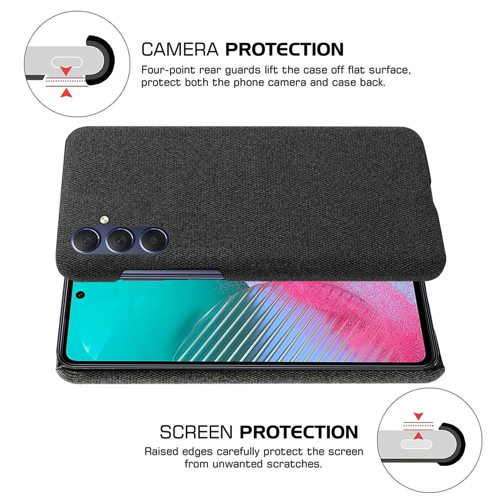 For Samsung Galaxy A15 5G Case Slim-fit Shockproof Cloth+PC Smartphone Cover - Black - 5