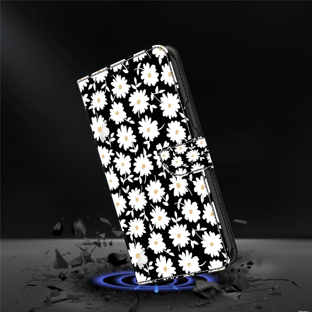 For Samsung Galaxy S24 Ultra Case Anti-fall PU Leather+TPU 3D Pattern Phone Guard Cover - Floral - 4