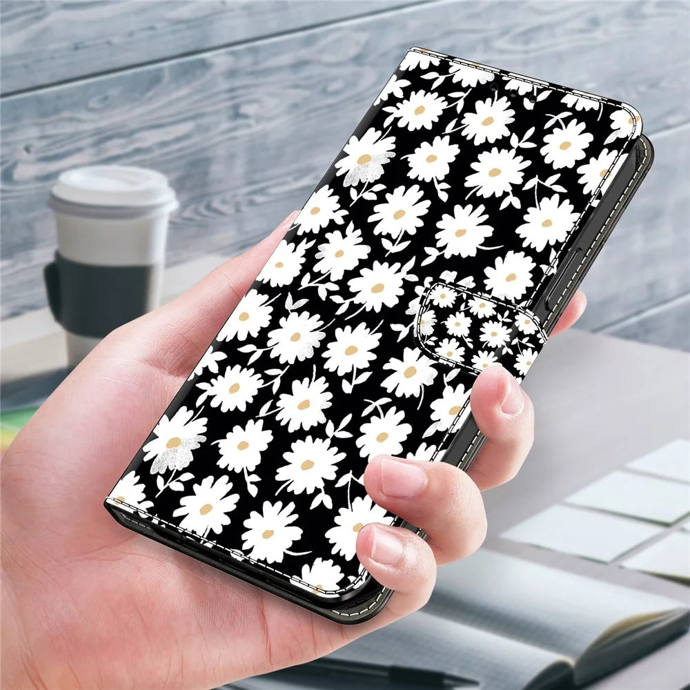 For Samsung Galaxy S24 Ultra Case Anti-fall PU Leather+TPU 3D Pattern Phone Guard Cover - Floral - 5