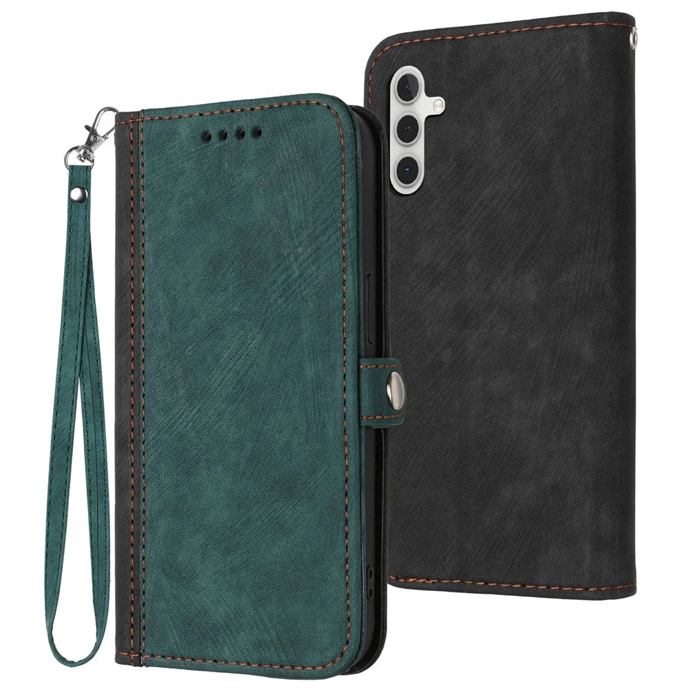 YX0020 For Samsung Galaxy S24+ Case Wallet Stand Folio Flip Phone Cover - Blackish Green - 1