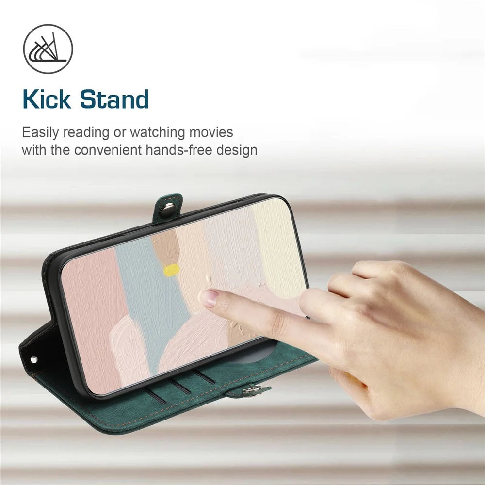YX0020 For Samsung Galaxy S24+ Case Wallet Stand Folio Flip Phone Cover - Blackish Green - 3