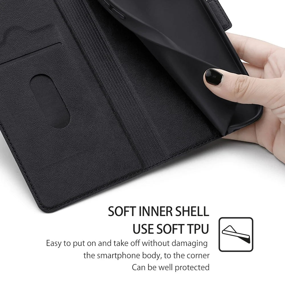 For Realme 11 4G (159.9x73.3x7.95mm) Case Stand Leather Phone Cover with Card Slot - Black - 6