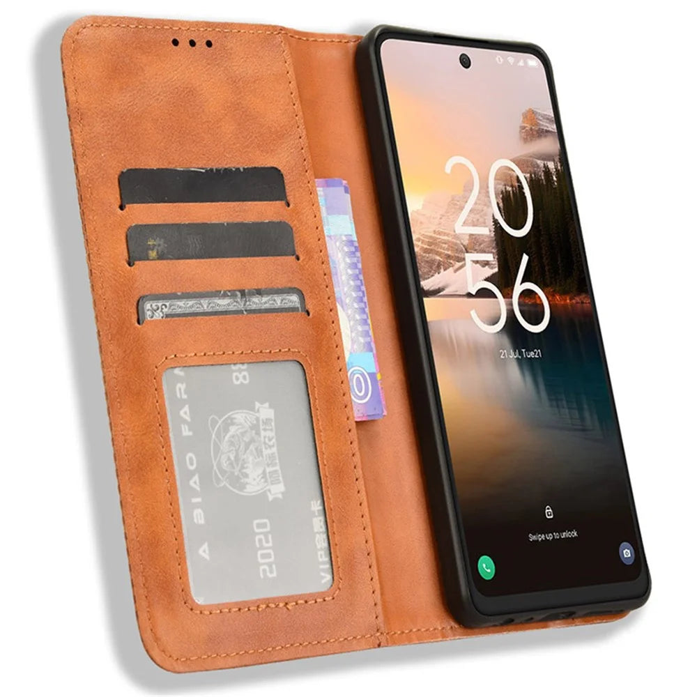 For TCL 40 Nxtpaper 4G Cell Phone Cases Imprint PU Leather Anti-Drop Stand Cover - Brown - 2