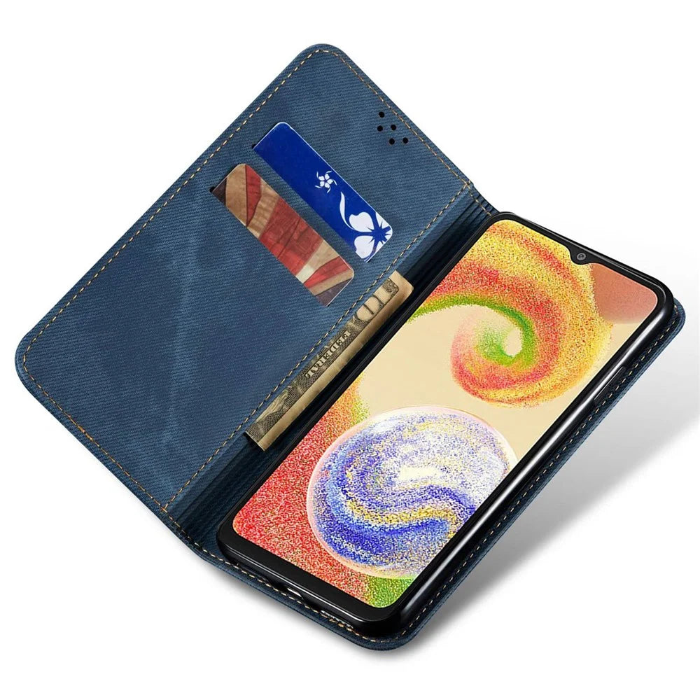 For Samsung Galaxy A35 5G Wallet Case Jeans Cloth Texture PU Leather Cover - Blue - 2