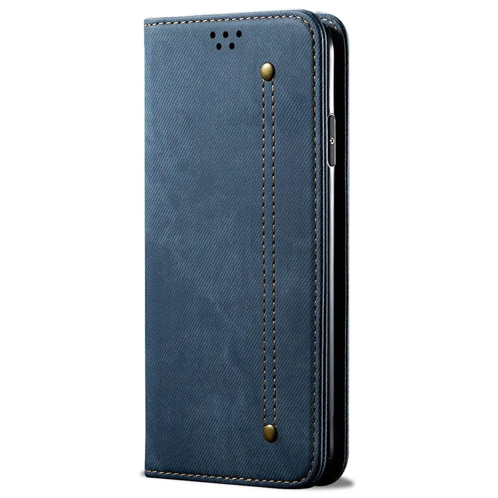 For Samsung Galaxy A35 5G Wallet Case Jeans Cloth Texture PU Leather Cover - Blue - 5