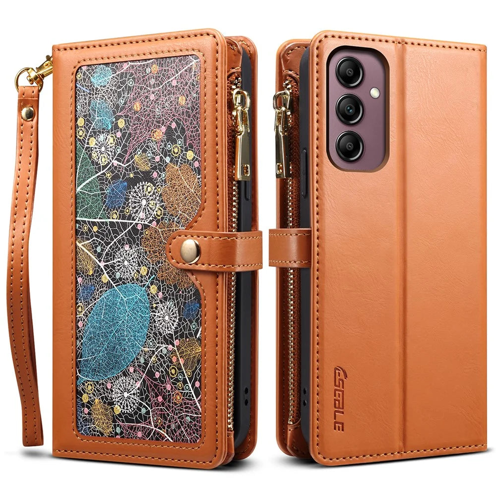ESEBLE For Samsung Galaxy A35 5G Case RFID Blocking Wallet Phone Stand Cover - Brown - 1
