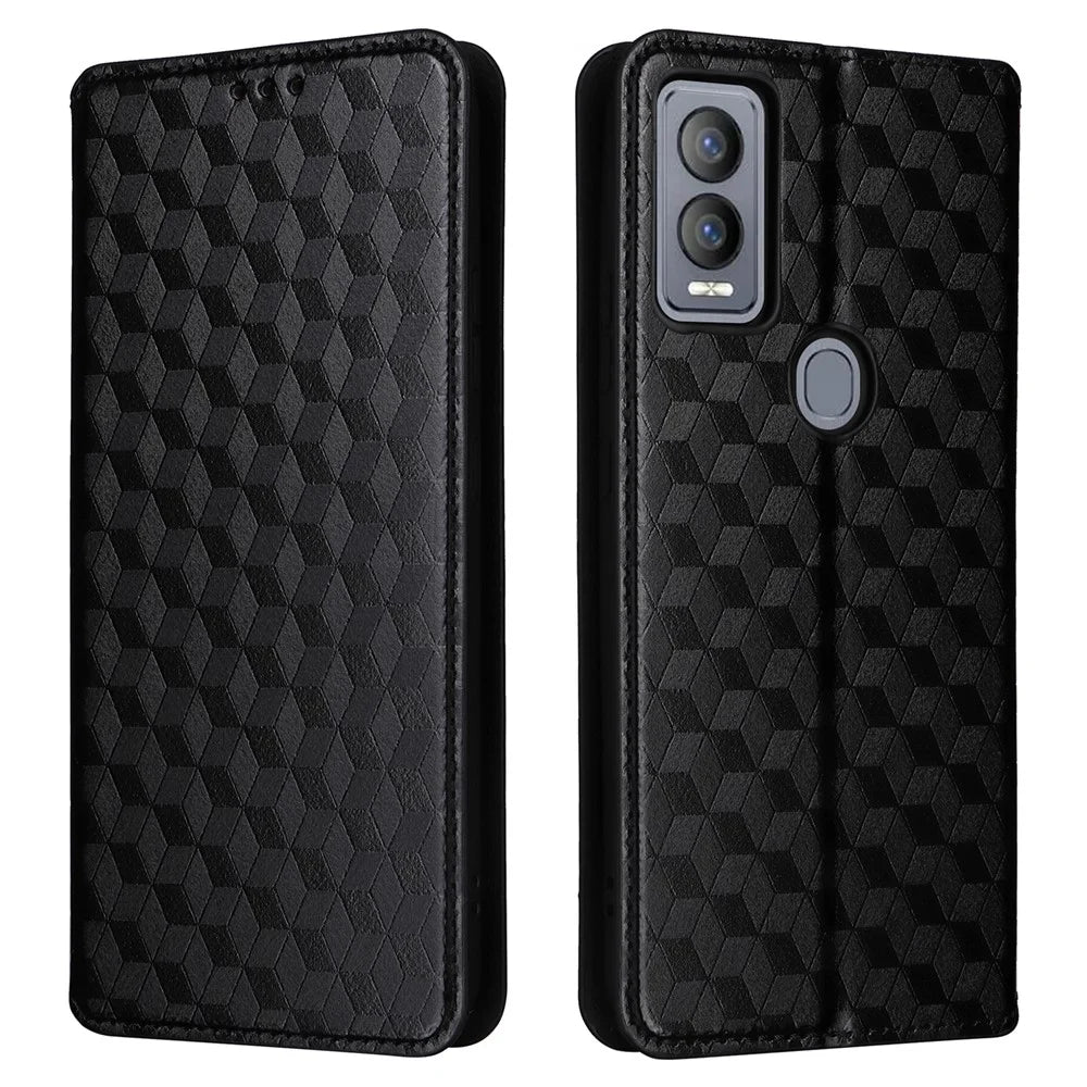 For Cricket Magic 5G / AT&T Propel 5G Leather Case Stand Magnetic Closure Phone Cover - Black - 1
