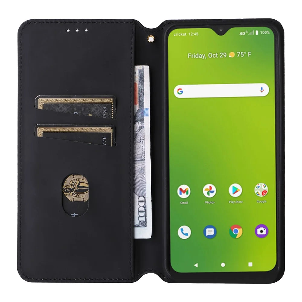 For Cricket Magic 5G / AT&T Propel 5G Leather Case Stand Magnetic Closure Phone Cover - Black - 2