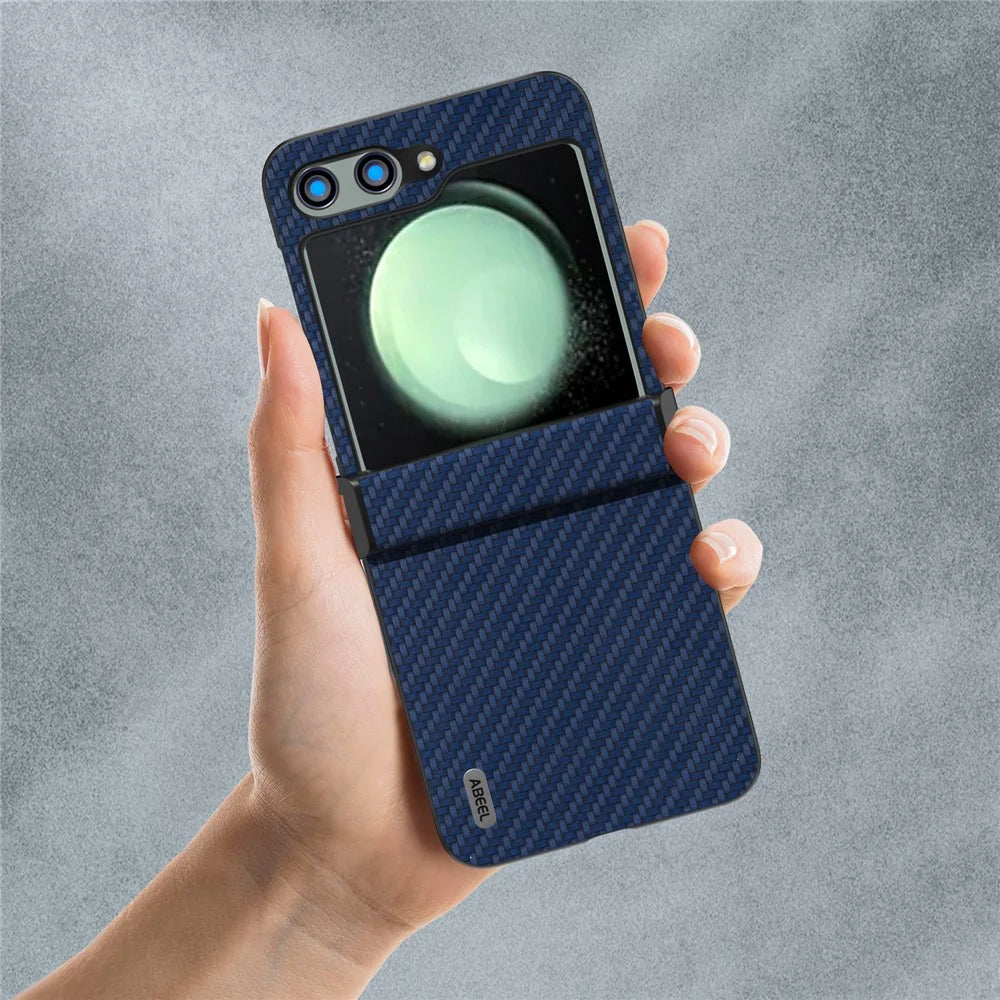 ABEEL For Samsung Galaxy Z Flip5 5G Phone Case Hinge Protection Carbon Fiber Texture Cover - Blue - 6