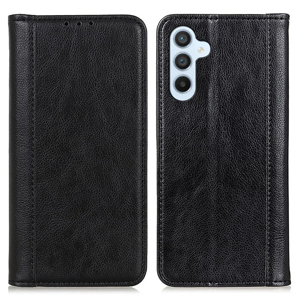 For Samsung Galaxy A35 5G Magnetic Case Shockproof Split Leather Phone Stand Cover - Black - 1