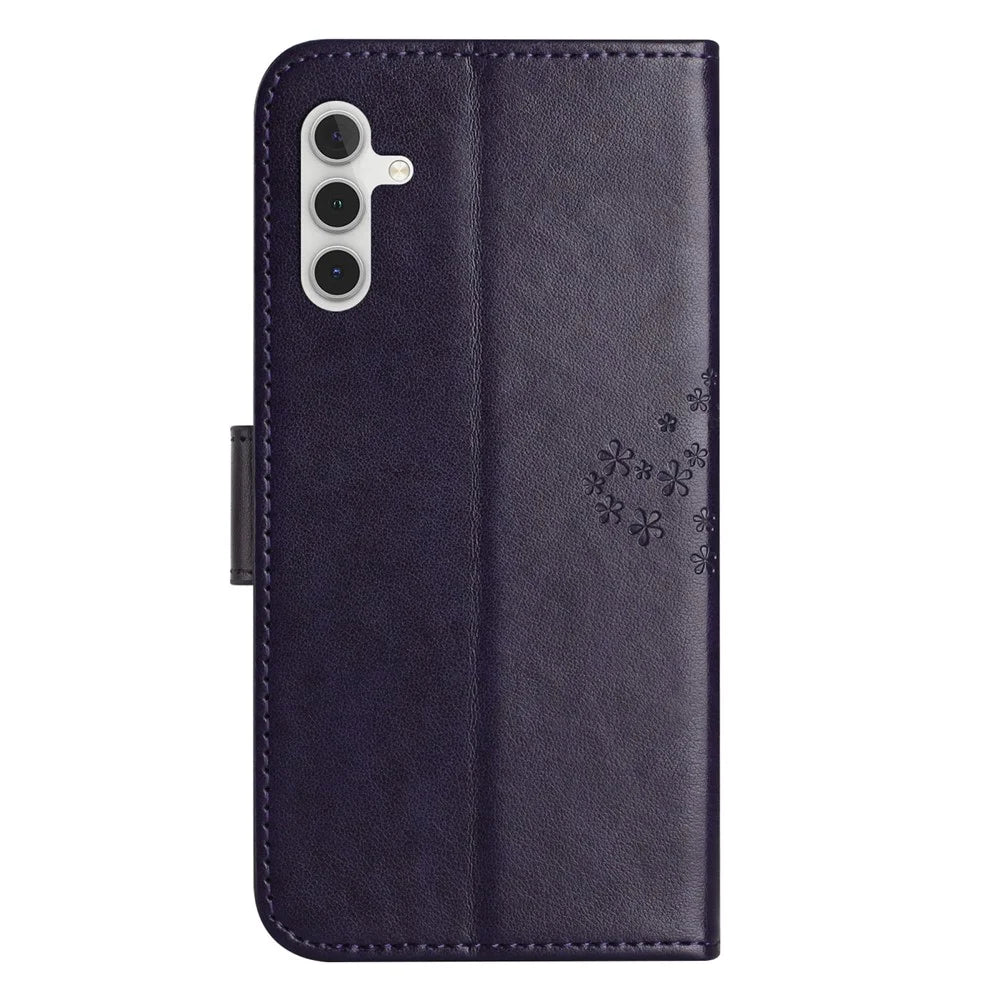 For Samsung Galaxy A35 5G Case Owl Tree Imprinted Leather Stand Wallet Phone Cover - Dark Purple - 6