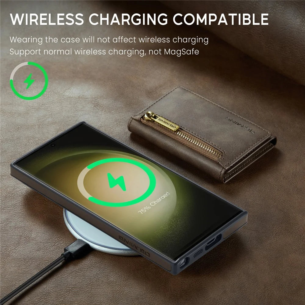 DG.MING M5 Series For Samsung Galaxy S24+ Wallet Case 2-in-1 Detachable Leather Phone Cover - Coffee - 4