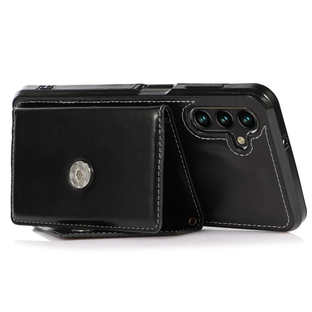 For Samsung Galaxy A05s 4G Case Card Holder Kickstand PU Leather+TPU Cover with Shoulder Strap - Black - 3